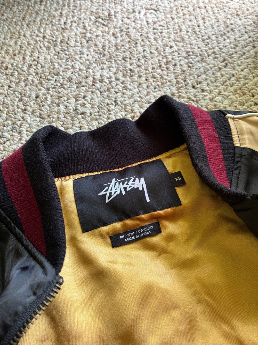 Stüssy world tour 35 satin bomber jacket, unisex
